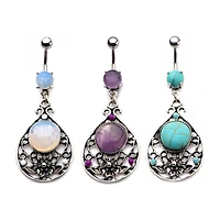 STONE DROPLET W/FLOWER FILIGREE