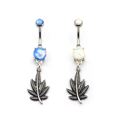 Opal Leaf Navel Dangle