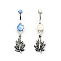 Opal Leaf Navel Dangle