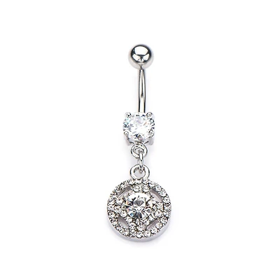 Cut Out Circle Clear CZ Gem Dangle Navel