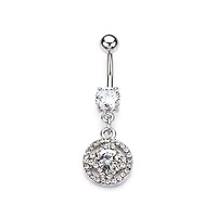 Cut Out Circle Clear CZ Gem Dangle Navel