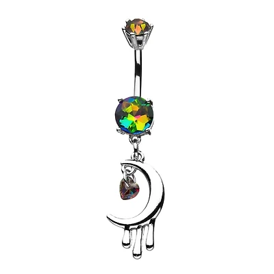 MOON AND HEART DANGLE NAVEL