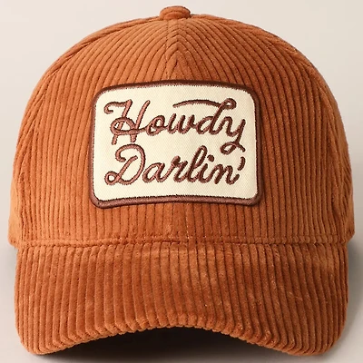 Brown Howdy Darlin' Embroidery Patch Corduroy Cap