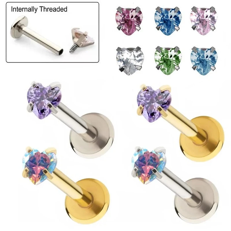 16g Internally Threaded Heart CZ Labret