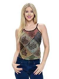 Crop Top Tank Patchwork Art Printed
