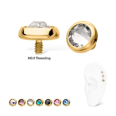 16g Bezel Set Round Swarovski 24KT PVD Dermal Top