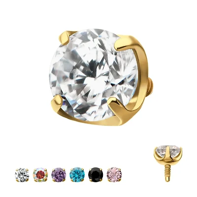 16g Prong Set Round CZ 24kt PVD Dermal Top
