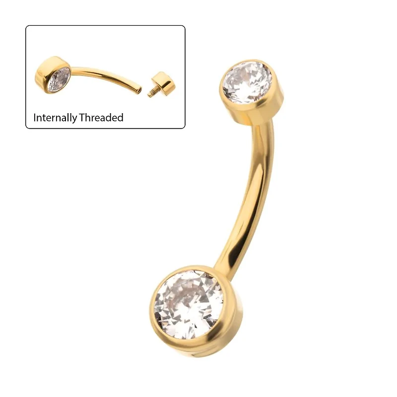 24kt PVD 4mm / 6mm Bezel Flat Back Gem Navel