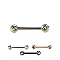 Juego de bisel frontal 14 g con gemas laterales y barra para pezones