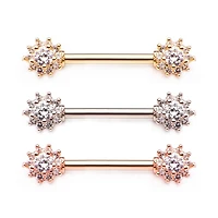 Forward Facing Round Clear CZ Flower Cluster Nipple Barbell