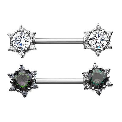 Triangle Gem Starburst Nipple Barbell with 6 Point