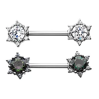 Triangle Gem Starburst Nipple Barbell with 6 Point