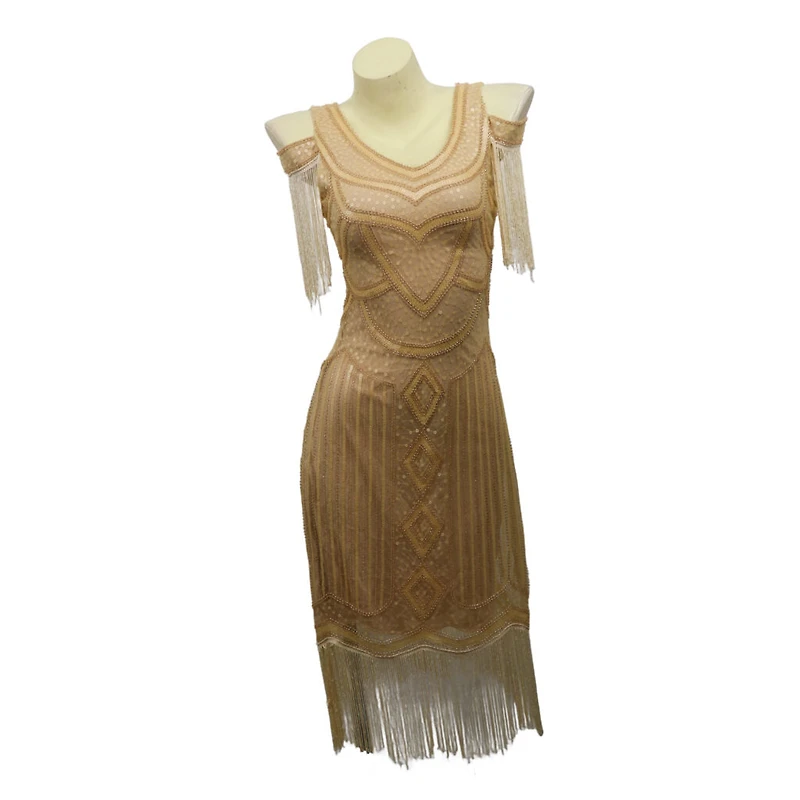Beige Flapper Dress With Tassles