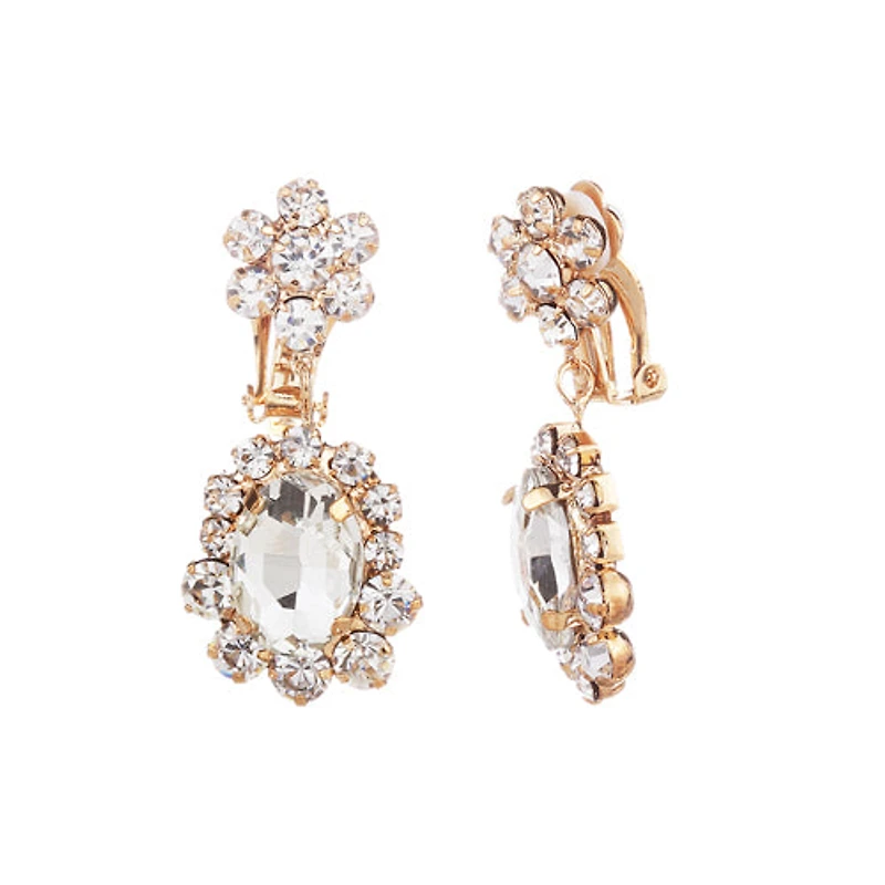 Crystal Flower Dangle Clip On