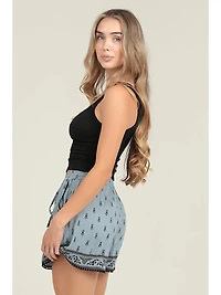 Tassle Tie Front Embroidered Shorts with Pockets