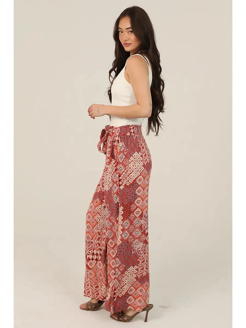 Tie Waist Wide Leg Printed Pants