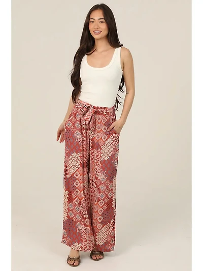 Tie Waist Wide Leg Printed Pants
