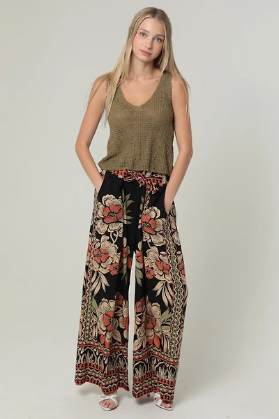 Wide Leg Pants With Self Tie