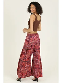 Wide Leg Printed Pants With Lace Inserts