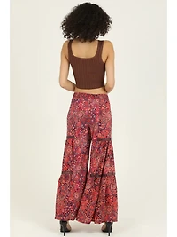 Wide Leg Printed Pants With Lace Inserts