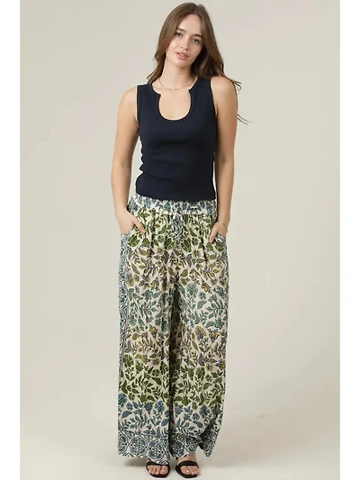 Printed Wide Leg Pants with Elastic Waist