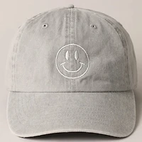 Grey Happy Face Embroidered Cotton Baseball Cap