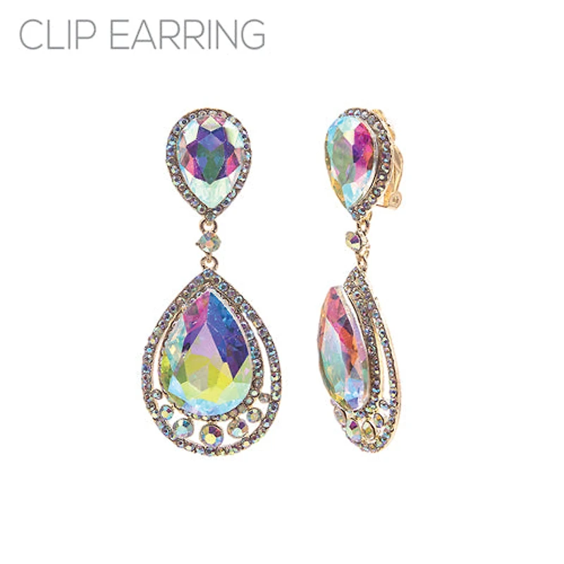 Chandelier Teardrop Clip On Earring AB