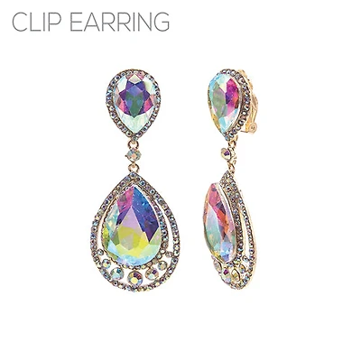 Chandelier Teardrop Clip On Earring  AB