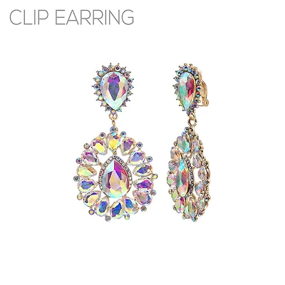 Chandelier Flower Clip On Earring G AB