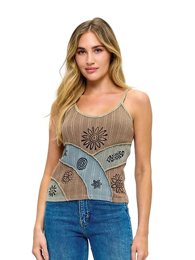Patchwork Ribbed Tank Top Art Painted