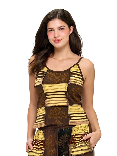 Stretchy Razor Cut Patch Tank Top Printed