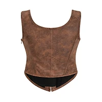 Brown Pleather Front Lace Corset