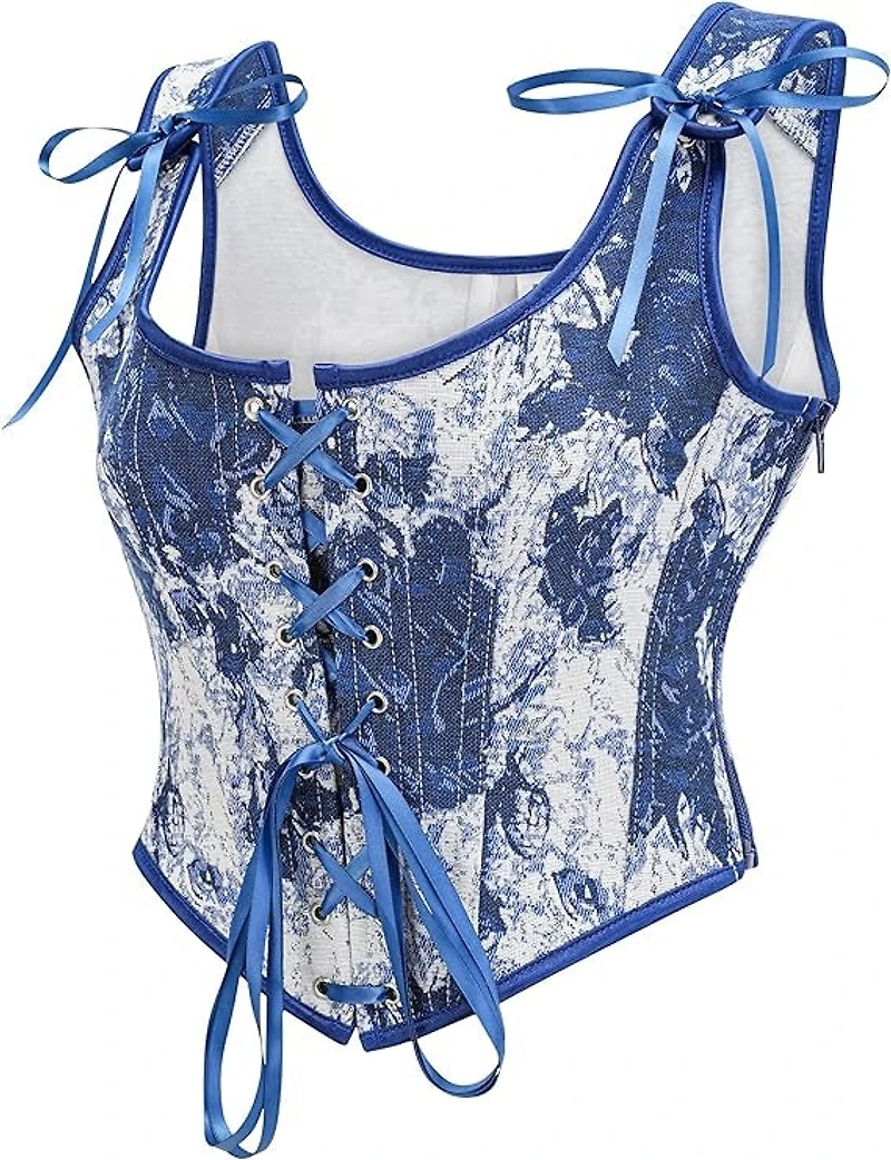 Blue Flower Print Corset