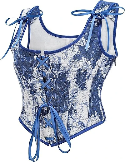 Blue Flower Print Corset