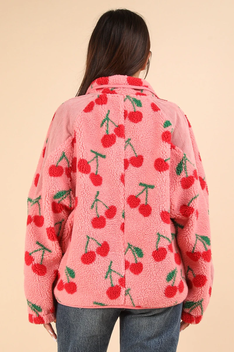 Oversize Printed Fleece Jacket Plus