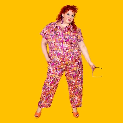 Groovy Mushroom & Snail PLus Jumpsuit Sunset
