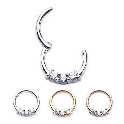 3 Gem Hinged Hoop 16g