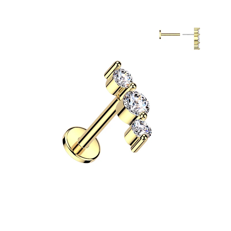 3 Prong CZ Curved Threadless Labret
