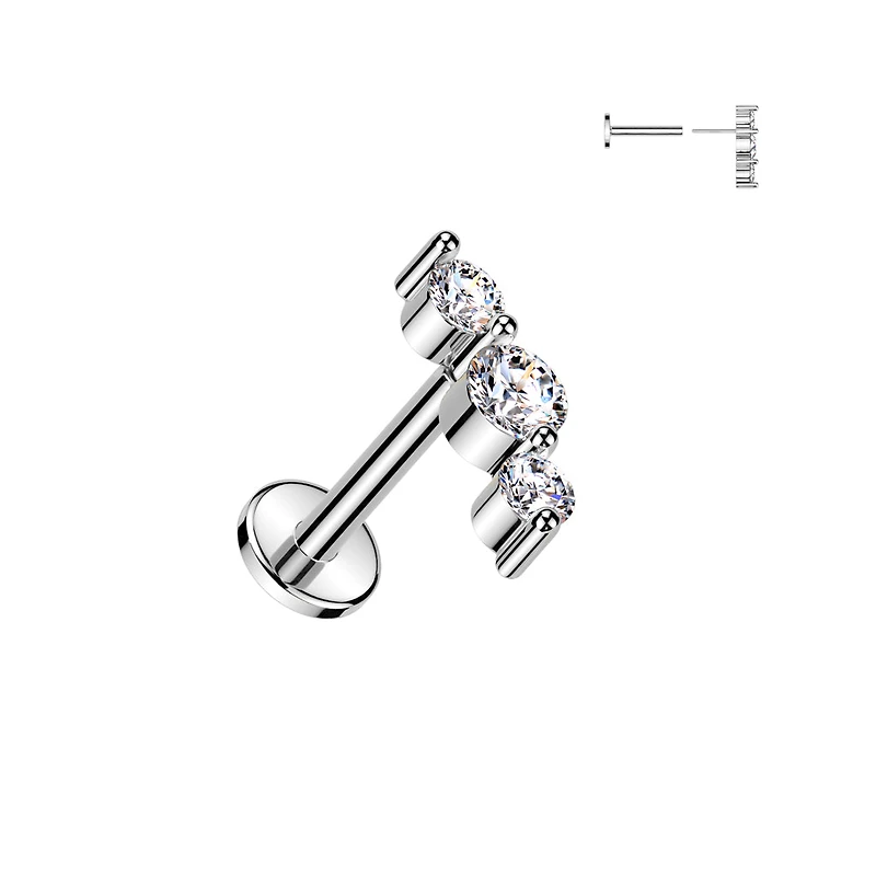 3 Prong CZ Curved Threadless Labret