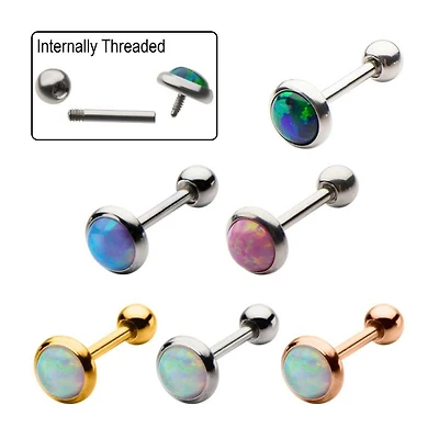 Internally Threaded Top Bezel Set Synthetic Opal Cab and 3mm Ball End Cartilage Barbell