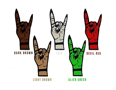 Witchy Metal Horns Iron On Patch Dark Brown