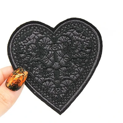 Black Lace Heart Iron On Patch