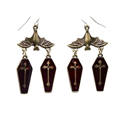 Bat Earrings W 2 Red Caskets