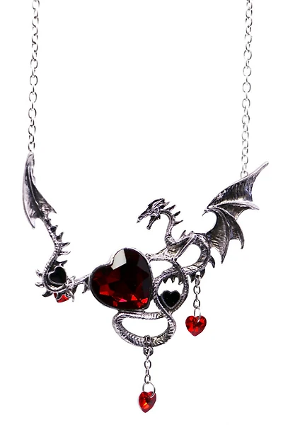Dragon Necklace With Red Heart Pendant