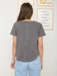 Round Neck Short Sleeve Exposed Seam Knit Top