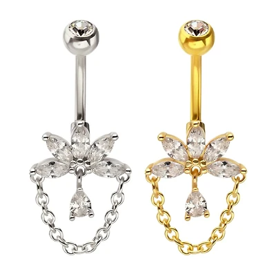 5 Marquise And Teardrop With Chain Dangle Navel