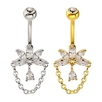 5 Marquise And Teardrop With Chain Dangle Navel