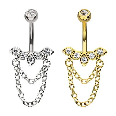 5 Petal CZ With 2 Chains Navel