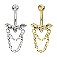 5 Petal CZ With 2 Chains Navel