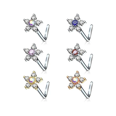 5 Petal Flower L - Shape Nost Stud 20g